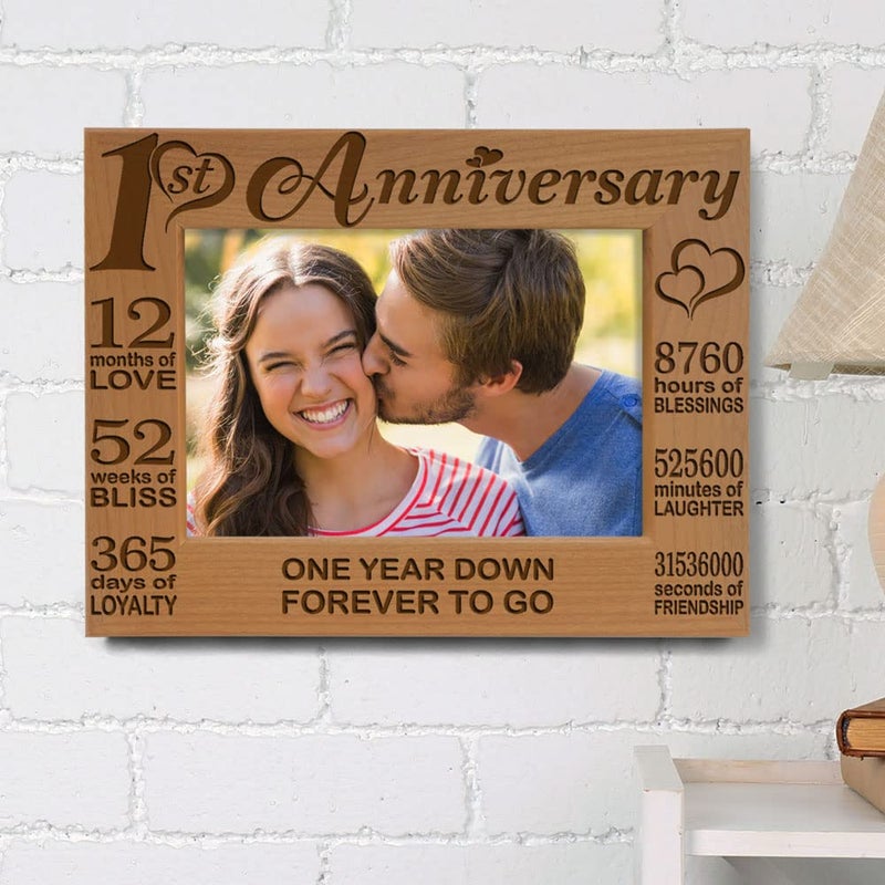 KATE POSH - Our 1st Anniversary Picture Frame - 12 Months Engraved Natural Wood Photo Frame - First (1st), Paper, 1 Year as Husband and Wife (5x7-Horizontal) - Image 3